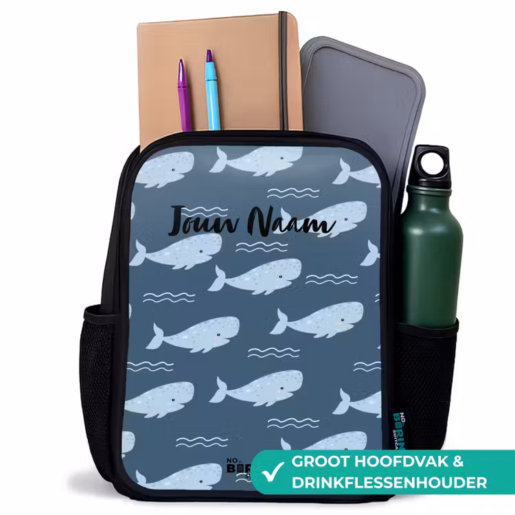 Walvis met golven patroon blauw Rugzak - Zwart middel -inhoud_NL