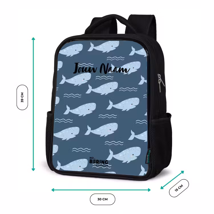 Walvis met golven patroon blauw Rugzak - Zwart middel -productfoto_formaten