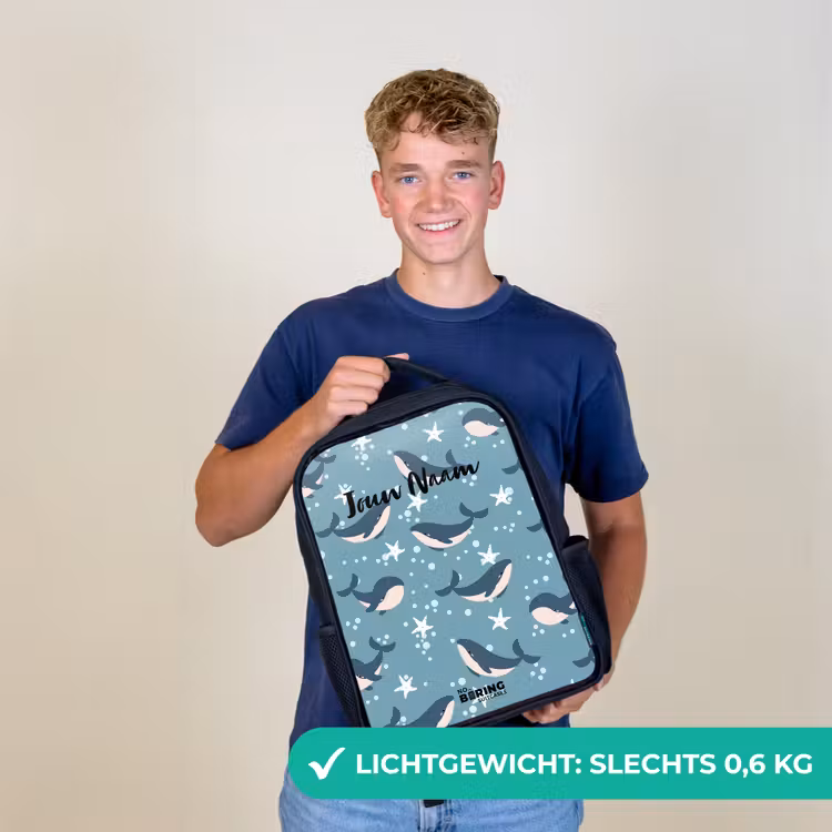 Walvissen met zeesterren patroon blauw Rugzak - Zwart middel -sfeer7_NL