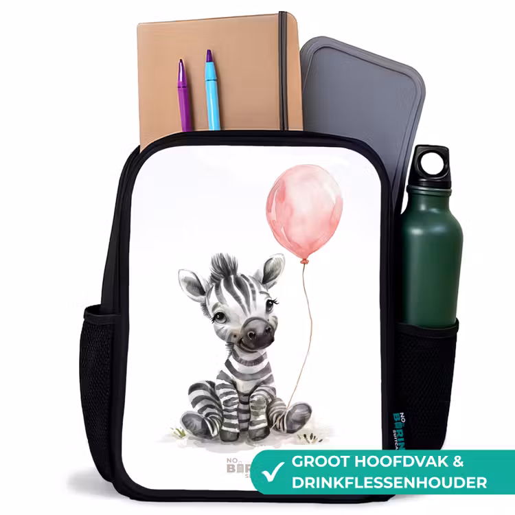 Zebra met roze ballon Rugzak - Zwart middel -inhoud_NL