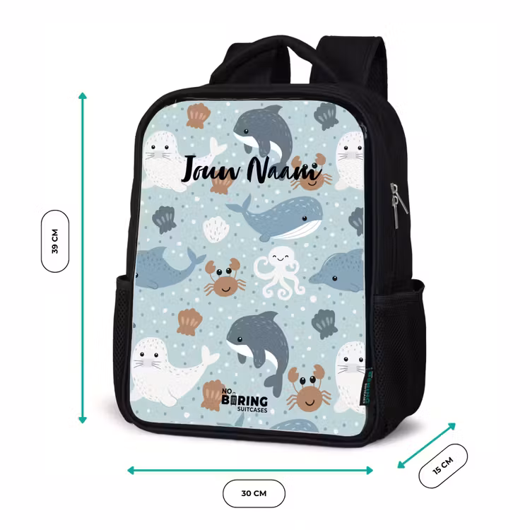 Zee dieren patroon kleurrijk Rugzak - Zwart middel -productfoto_formaten