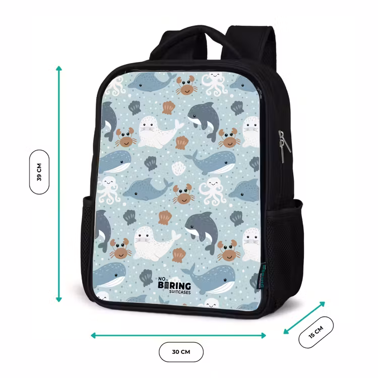 Zeedierenpatroon met dolfijnen, zeehonden en krabben Rugzak - Zwart middel -productfoto_formaten