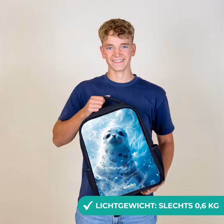 Witte zeehond in het water Rugzak - Zwart middel -sfeer7_NL