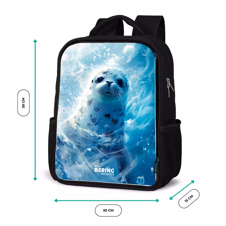 Witte zeehond in het water Rugzak - Zwart middel -productfoto_formaten