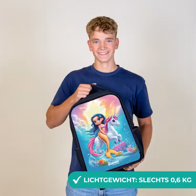 Zeemeermin met gouden staart met een witte eenhoorn Rugzak - Zwart middel -sfeer7_NL