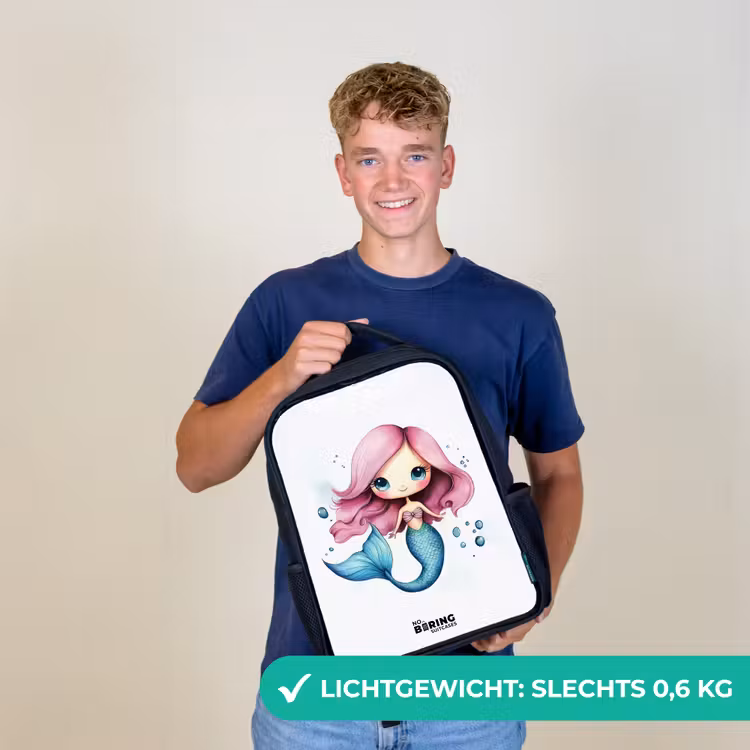 Zeemeermin met roze haar en blauwe staart tussen luchtbellen Rugzak - Zwart middel -sfeer7_NL