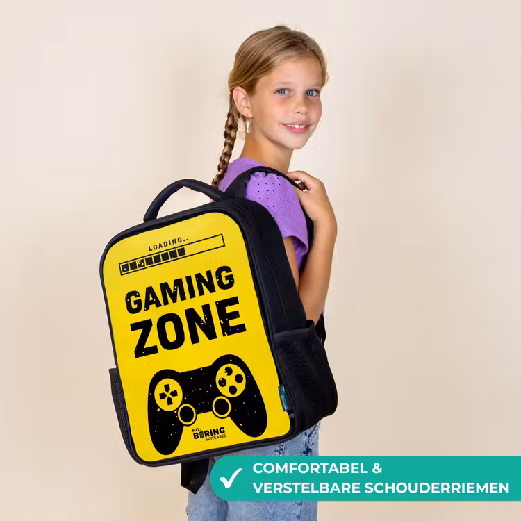 Zwart-geel met gaming zone Rugzak - Zwart middel -sfeer6_NL