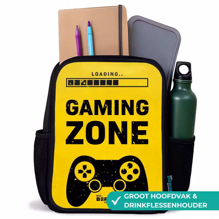 Zwart-geel met gaming zone Rugzak - Zwart middel -inhoud_NL