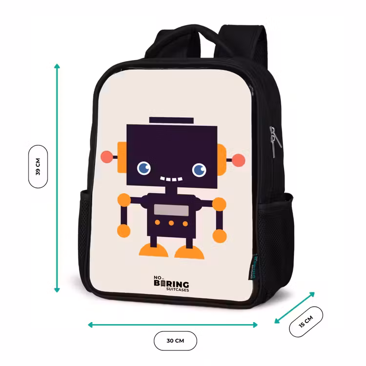 Zwarte robot met oranje accenten Rugzak - Zwart middel -productfoto_formaten