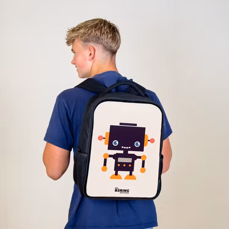 Zwarte robot met oranje accenten Rugzak - Zwart middel -sfeer8