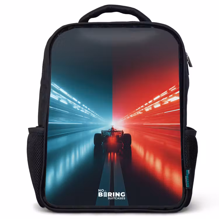 Baan - Raceauto - Neon - Rood Rugzak - Zwart middel -3d