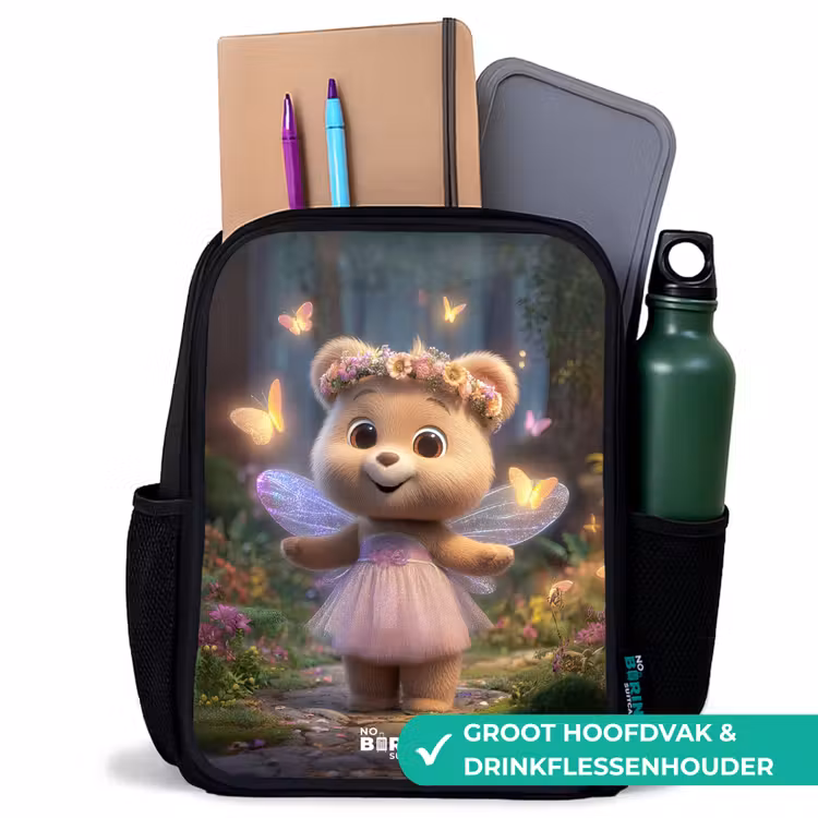Beer - Vlinders - Bos - Fairy Rugzak - Zwart middel -inhoud_NL