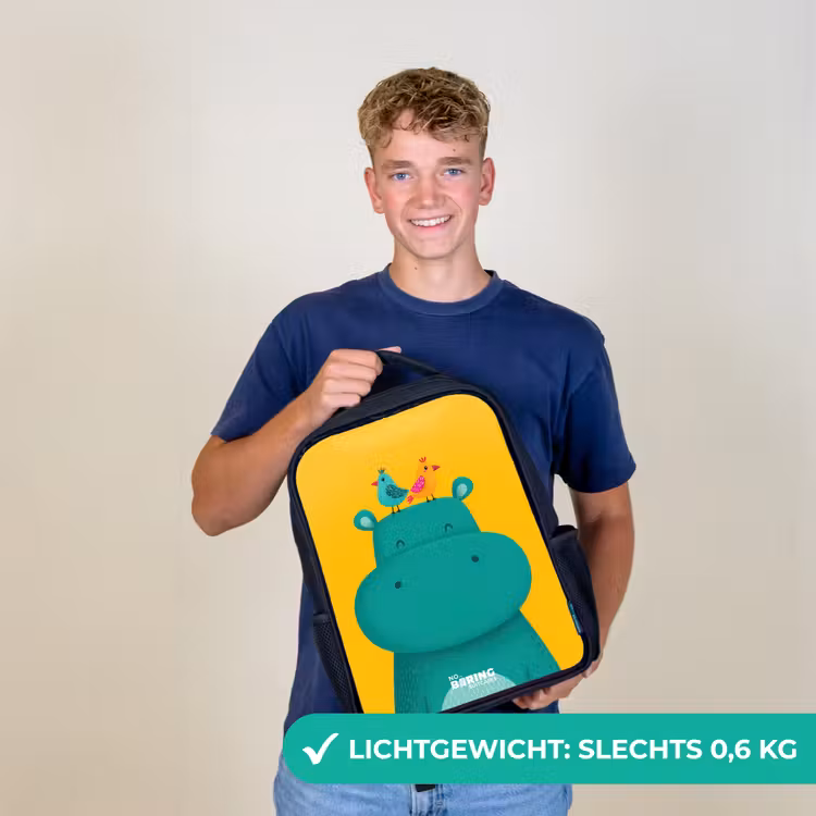 Nijlpaard - Vogels - Geel Rugzak - Zwart middel -sfeer7_NL