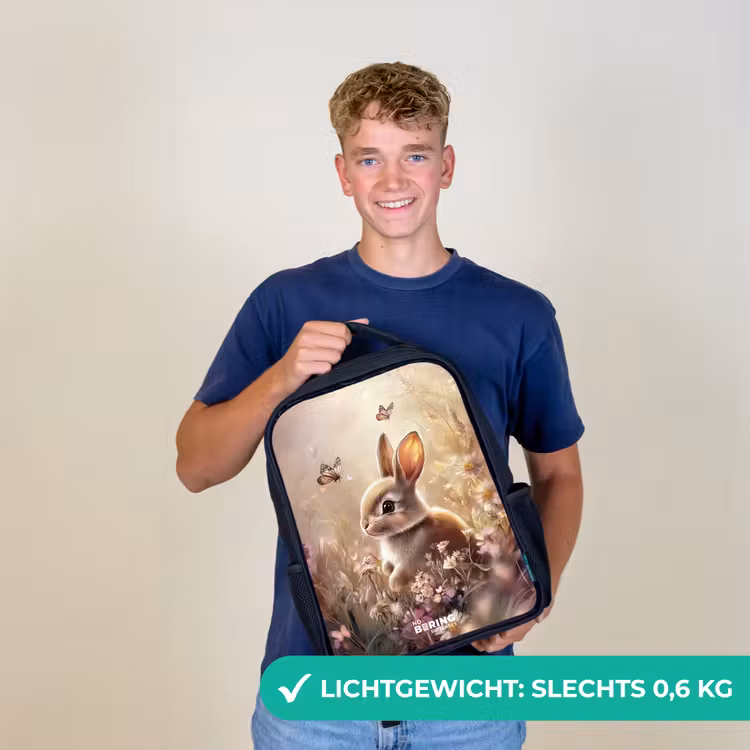 Bloemen - Bruin - Konijntje - Vlinder Rugzak - Zwart middel -sfeer7_NL
