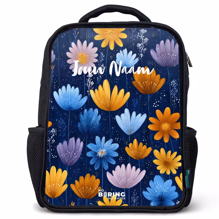 Bloemen op een donkerblauwe achtergrond Rugzak - Zwart middel -3d