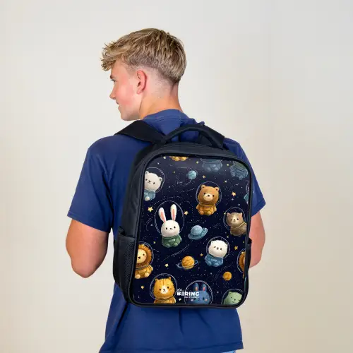 Dieren - Astronaut - Planeten - Sterren Rugzak - Zwart middel -sfeer8
