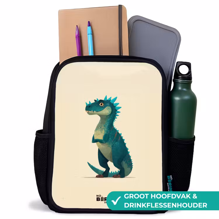 Dino - Dier - Blauw - Groen Rugzak - Zwart middel -inhoud_NL