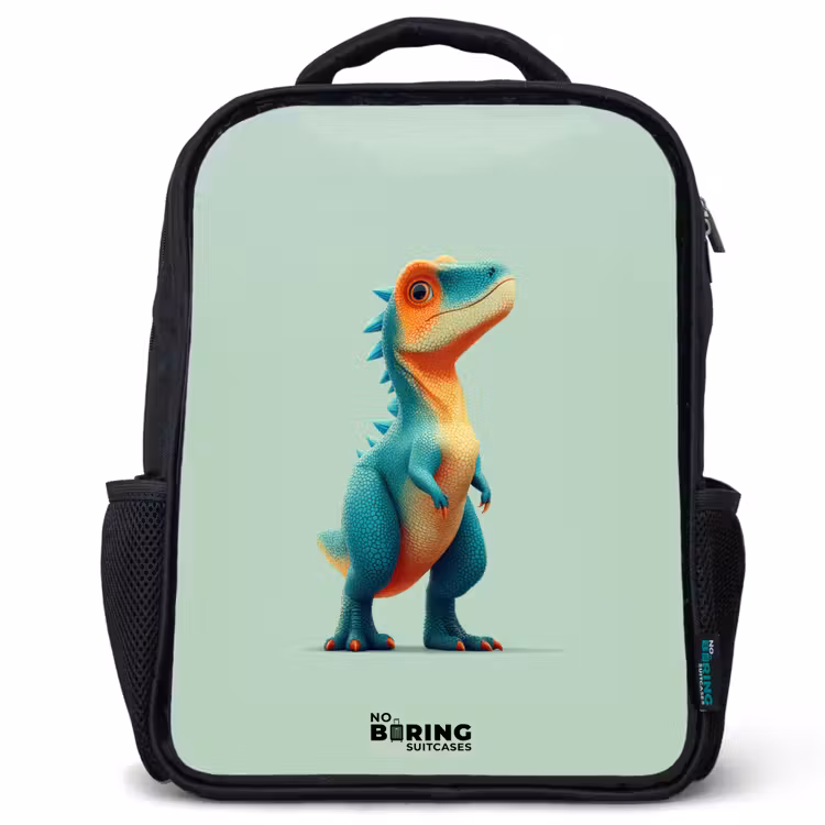 Dino - Dier - Groen - Oranje Rugzak - Zwart middel -3d