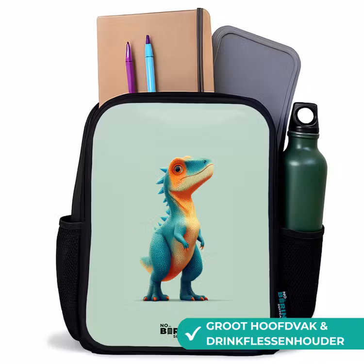 Dino - Dier - Groen - Oranje Rugzak - Zwart middel -inhoud_NL