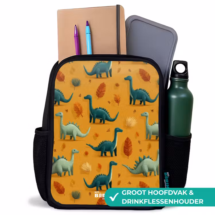 Dino - Dieren - Patroon Rugzak - Zwart middel -inhoud_NL