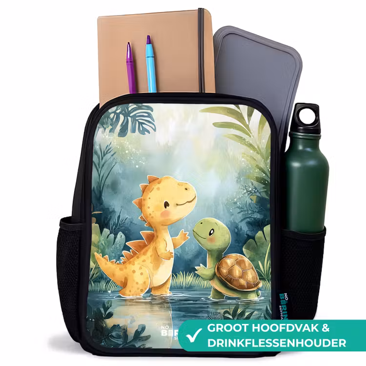 Dino - Schildpad - Jungle Rugzak - Zwart middel -inhoud_NL