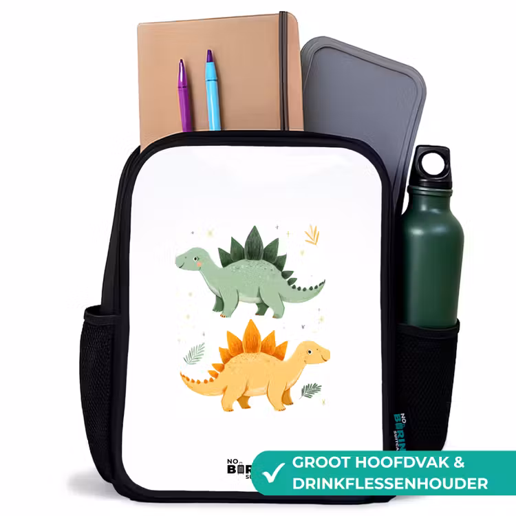 Dinos - Dieren - Groen - Oranje Rugzak - Zwart middel -inhoud_NL