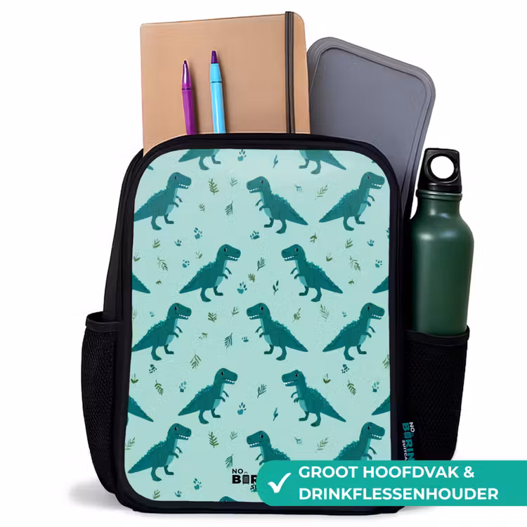 Dinos - Patroon - Groen Rugzak - Zwart middel -inhoud_NL