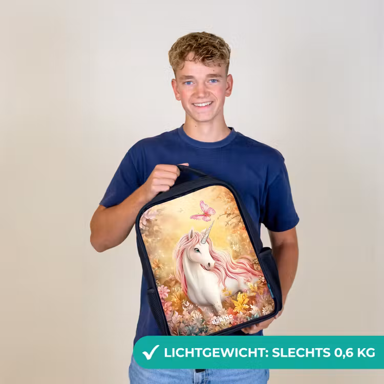 Eenhoorn - Vlinder - Roze - Manen Rugzak - Zwart middel -sfeer7_NL