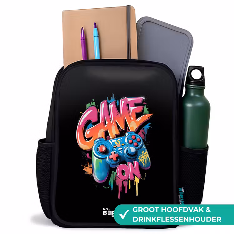 Game - Controller - Graffiti - Neon Rugzak - Zwart middel -inhoud_NL