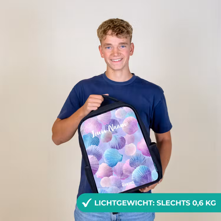 Gekleurde schelpen op een paarse achtergrond Rugzak - Zwart middel -sfeer7_NL