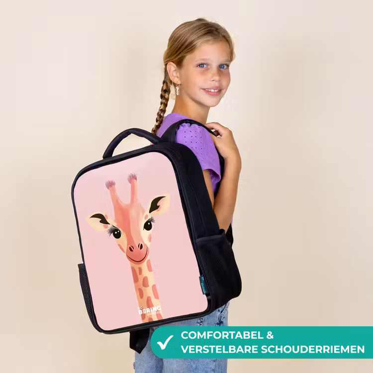 Giraffe - Wimpers - Minimalistisch - Roze Rugzak - Zwart middel -sfeer6_NL