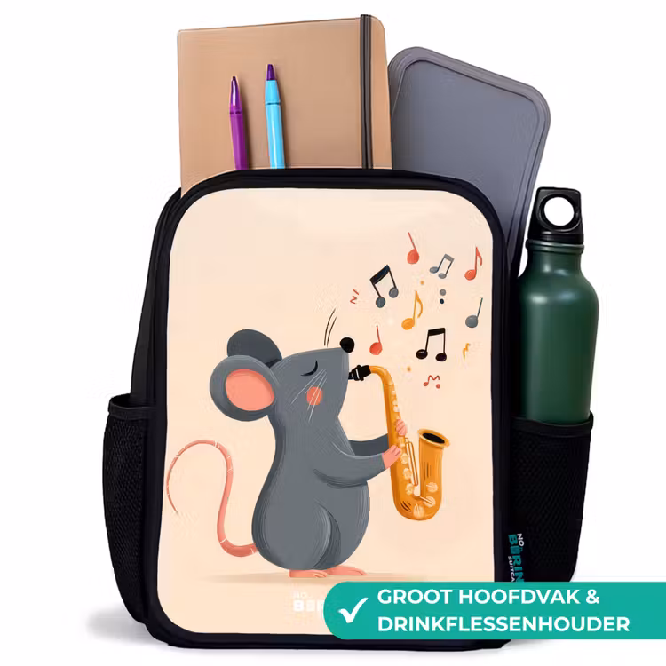 Muis - Saxofoon - Muziek Rugzak - Zwart middel -inhoud_NL