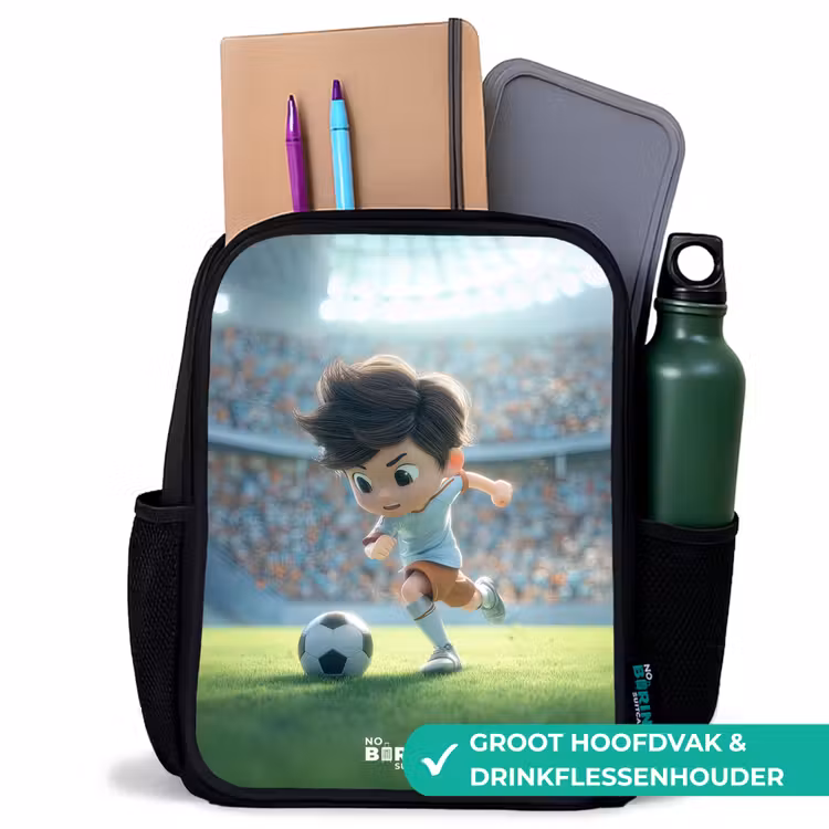 Jongen - Voetbal - Stadion - Zonlicht Rugzak - Zwart middel -inhoud_NL