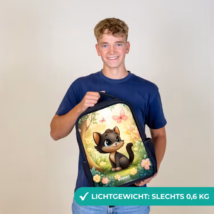Kat - Vlinder - Bloemen Rugzak - Zwart middel -sfeer7_NL