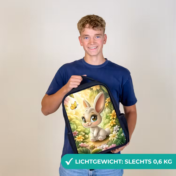 Konijn - Zonlicht - Sprookjesachtig - Vlinder Rugzak - Zwart middel -sfeer7_NL