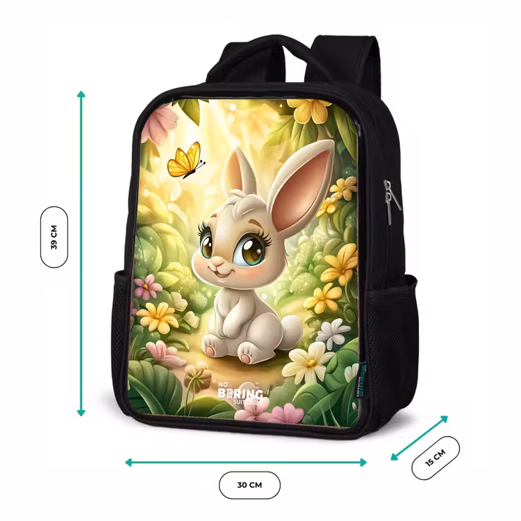 Konijn - Zonlicht - Sprookjesachtig - Vlinder Rugzak - Zwart middel -productfoto_formaten