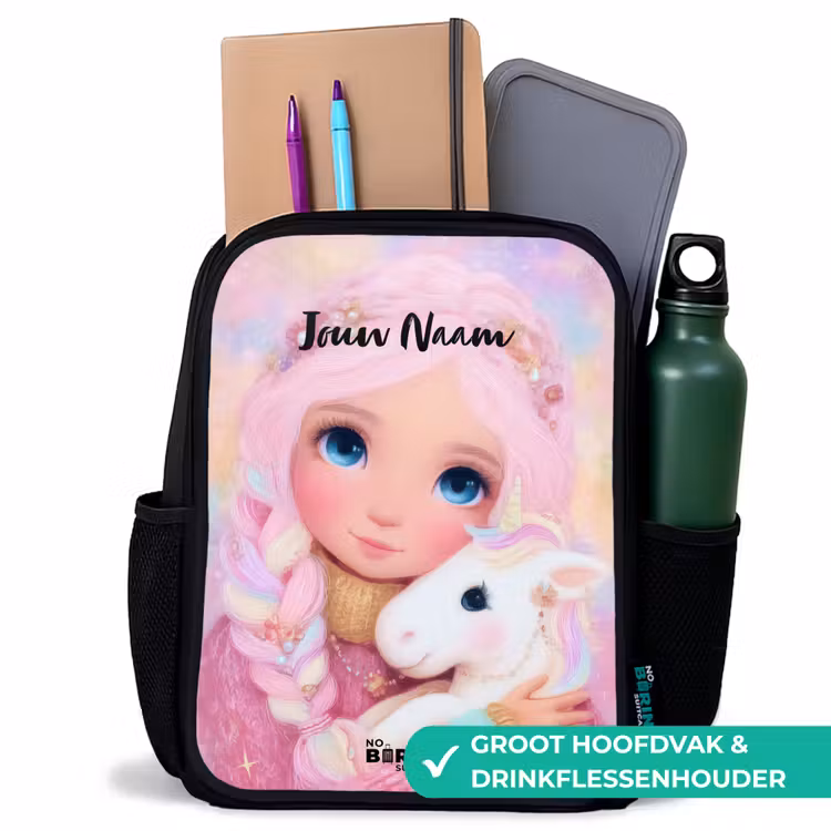 Meisje - Eenhoorn - Roze Rugzak - Zwart middel -inhoud_NL