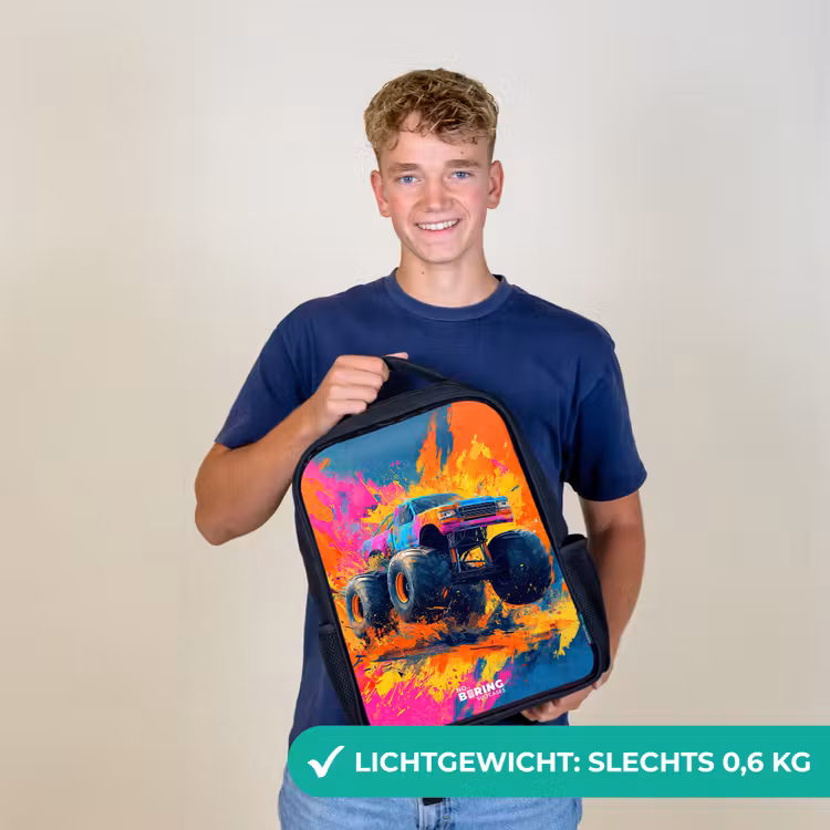 Monstertruck - Verfspatten - Kleurrijk - Explosie Rugzak - Zwart middel -sfeer7_NL