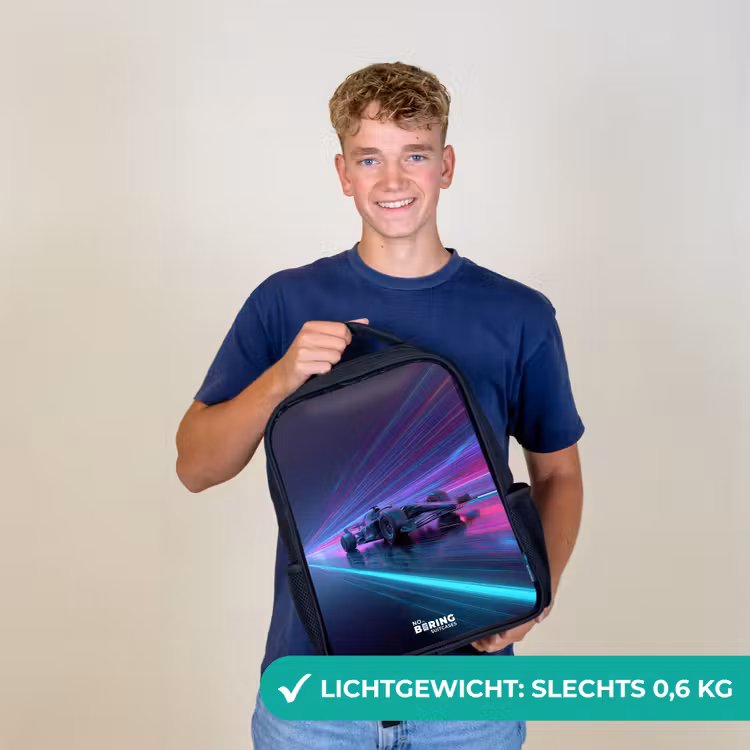 Neon - Raceauto - Lichtstrepen - Paars Rugzak - Zwart middel -sfeer7_NL