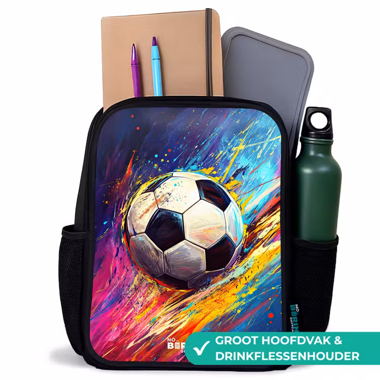Neon - Voetbal - Kleurrijk Rugzak - Zwart middel -inhoud_NL