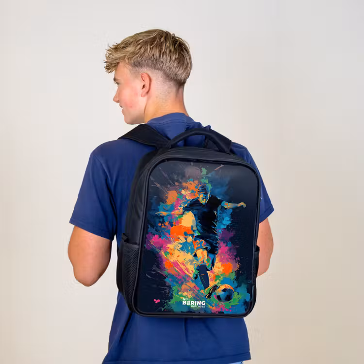 Neon - Voetballer - Kleurrijk Rugzak - Zwart middel -sfeer8