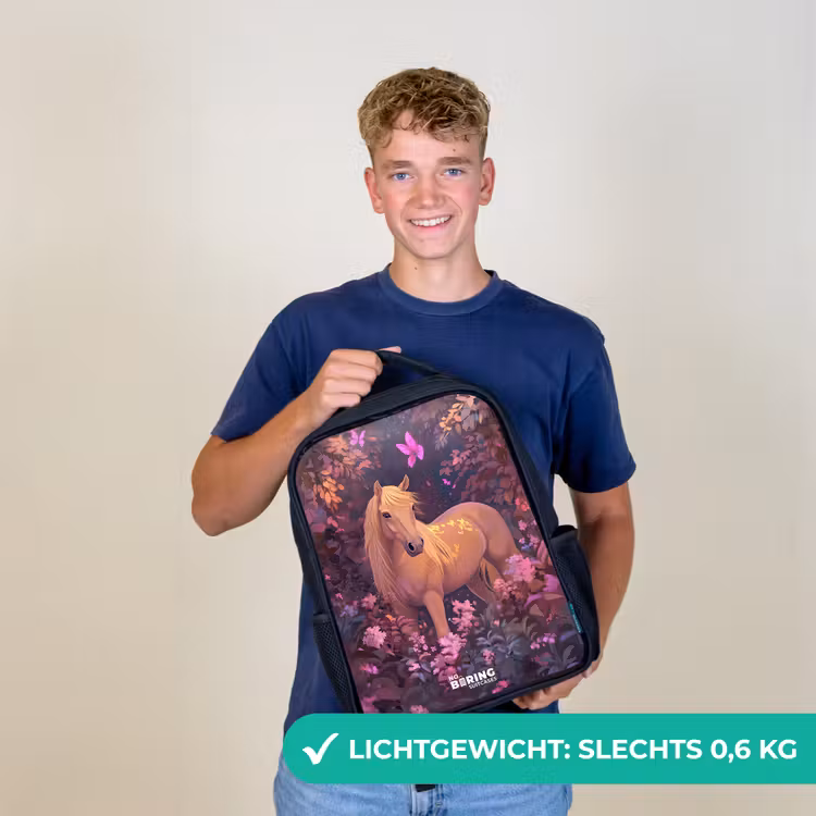 Paard - Bloemen - Paars - Vlinder Rugzak - Zwart middel -sfeer7_NL