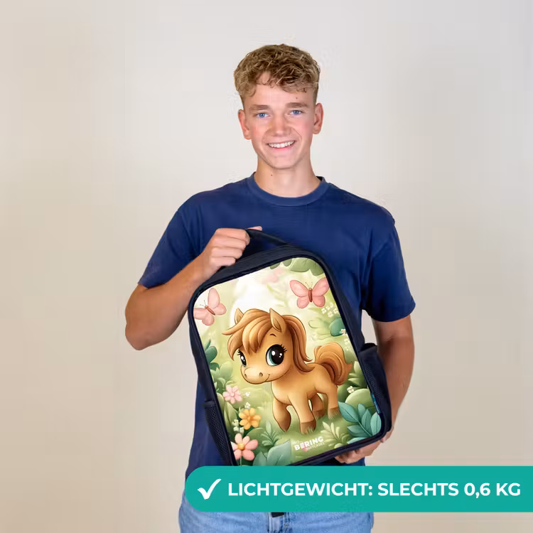 Paard - Bloemen - Vlinders Rugzak - Zwart middel -sfeer7_NL