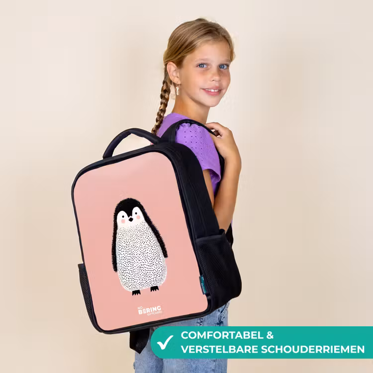 Pinguïn - Stippen - Roze - Minimalistisch Rugzak - Zwart middel -sfeer6_NL