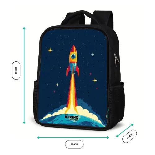 Planeet - Raket - Sterren - Donkerblauw Rugzak - Zwart middel -productfoto_formaten