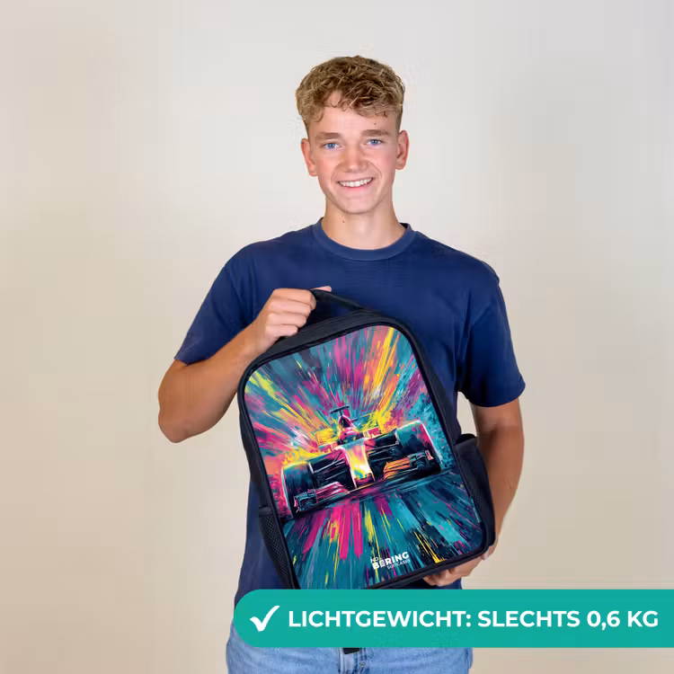Raceauto - Explosie - Kleurrijk - Abstract Rugzak - Zwart middel -sfeer7_NL