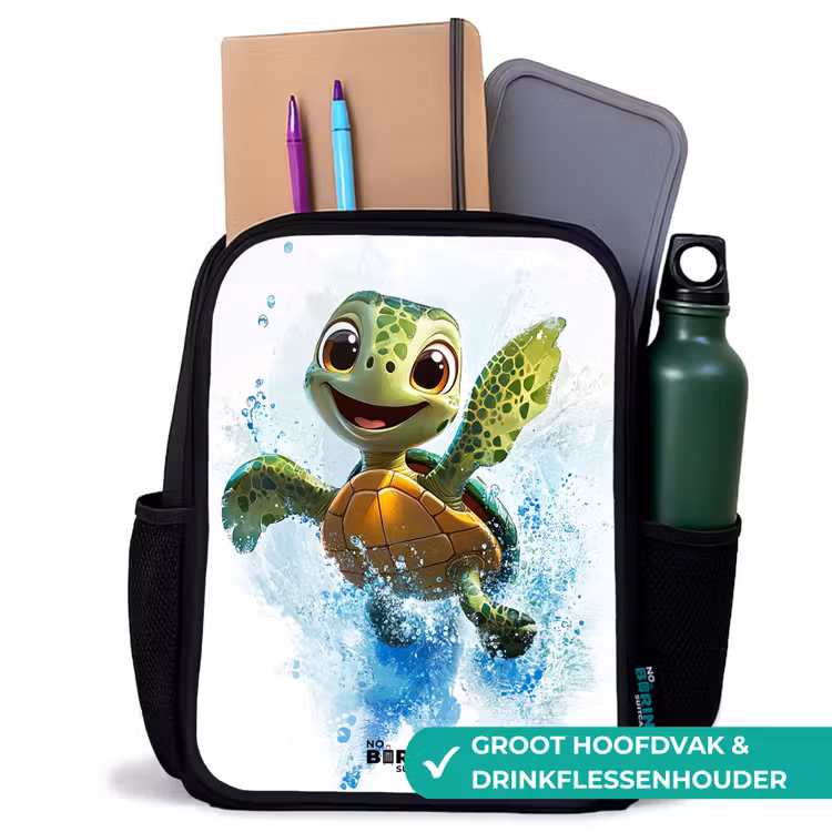 Schildpad - Water - Groen Rugzak - Zwart middel -inhoud_NL