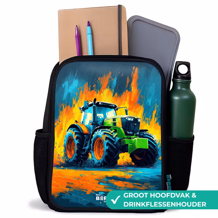 Tractor - Groen - Abstract - Penseelstreken Rugzak - Zwart middel -inhoud_NL