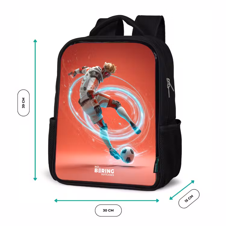 Voetbal - Jongen - Rood - Lichtcirkel Rugzak - Zwart middel -productfoto_formaten