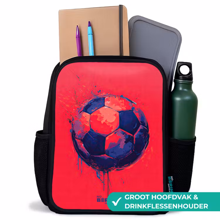 Voetbal - Verf - Blauw - Rood Rugzak - Zwart middel -inhoud_NL